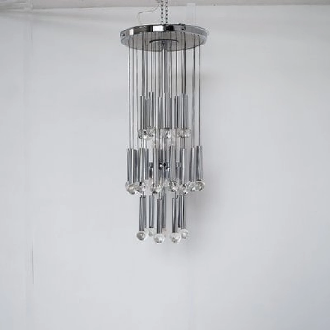 Lampadario in acciaio e vetro di Gaetano Sciolari per Sciolari, anni '60 2