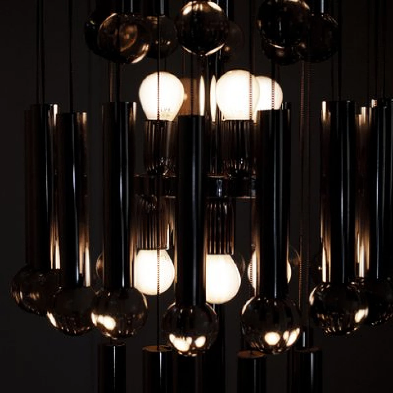 Lampadario in acciaio e vetro di Gaetano Sciolari per Sciolari, anni '60 3