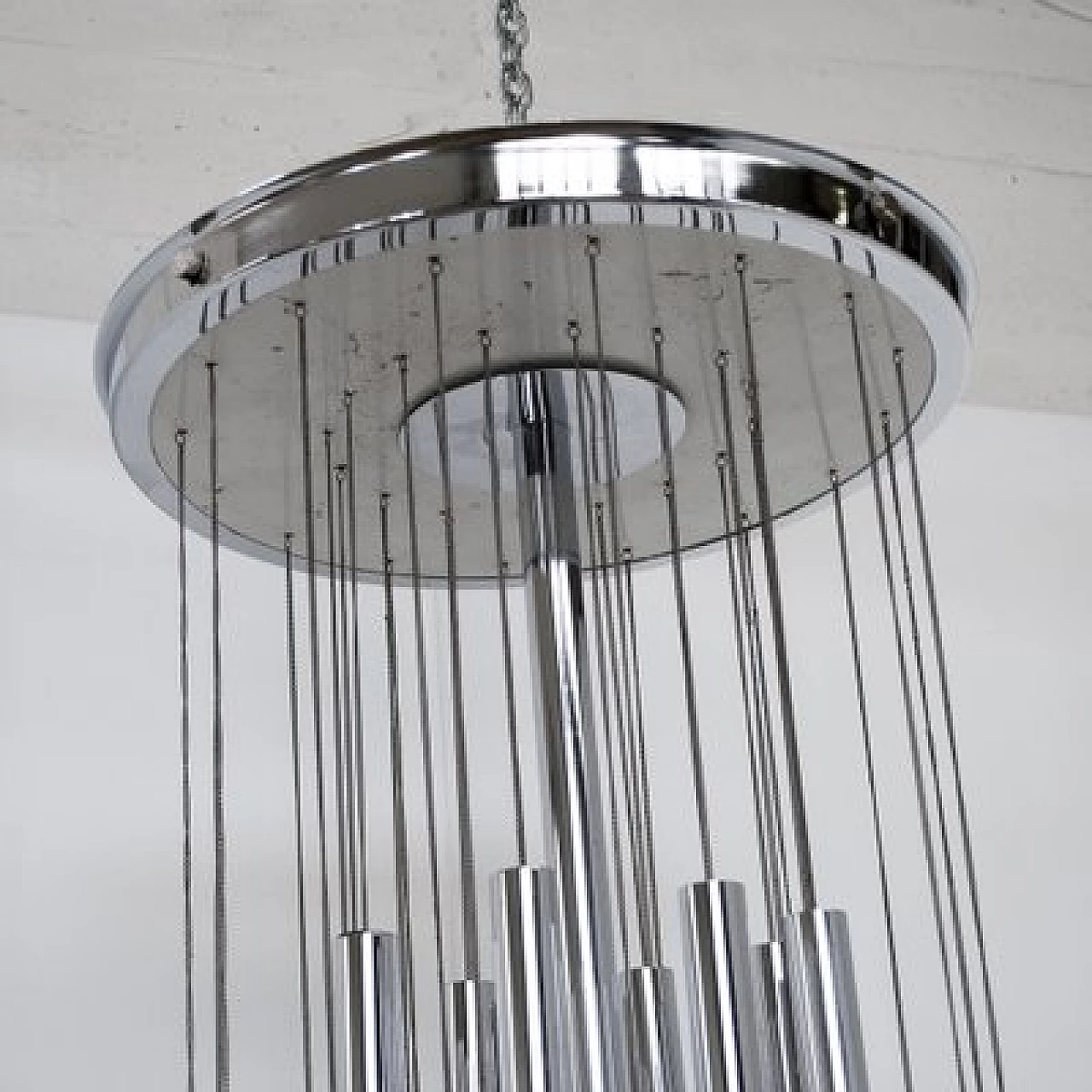 Lampadario in acciaio e vetro di Gaetano Sciolari per Sciolari, anni '60 4