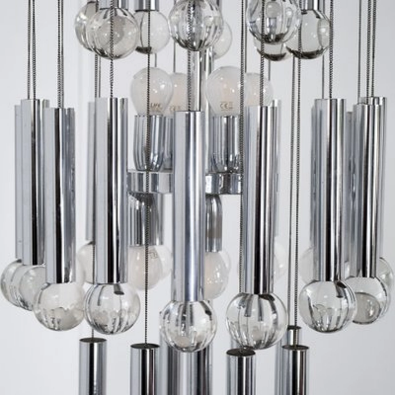 Lampadario in acciaio e vetro di Gaetano Sciolari per Sciolari, anni '60 5