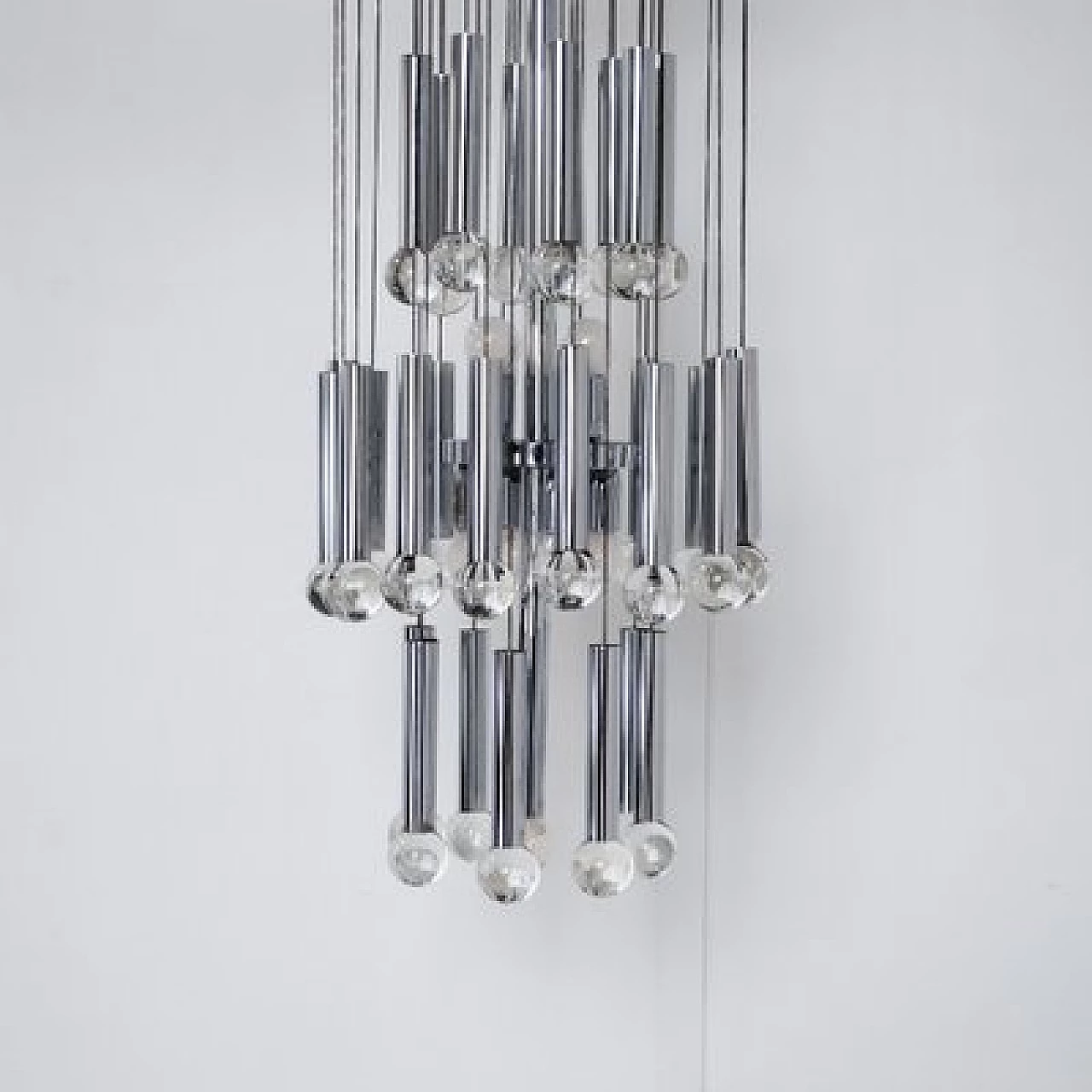 Lampadario in acciaio e vetro di Gaetano Sciolari per Sciolari, anni '60 7