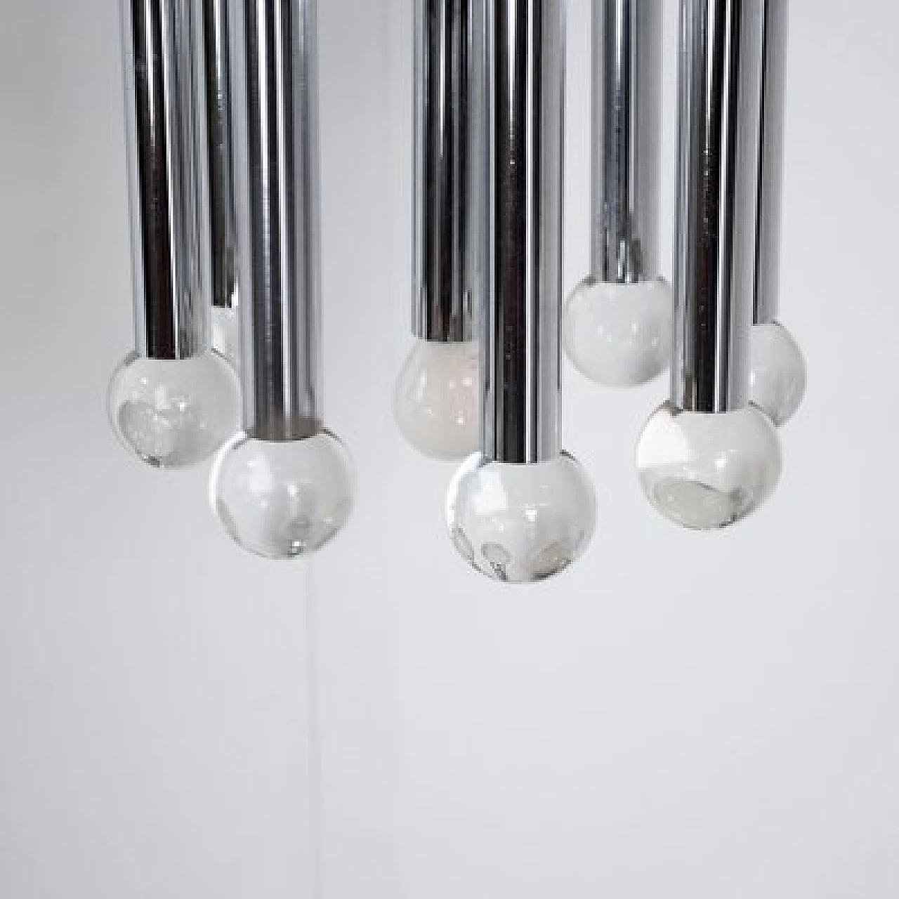 Lampadario in acciaio e vetro di Gaetano Sciolari per Sciolari, anni '60 10