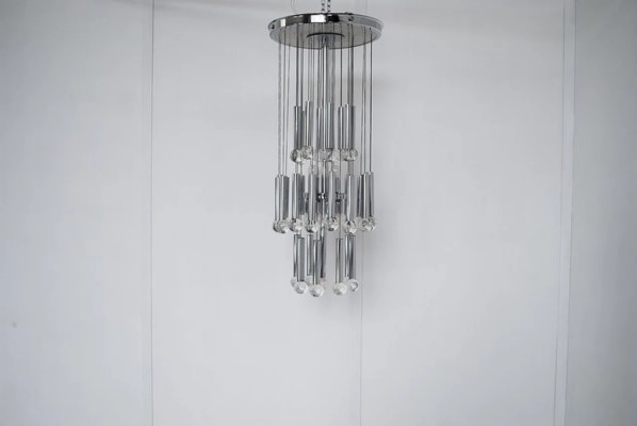 Lampadario in acciaio e vetro di Gaetano Sciolari per Sciolari, anni '60 11