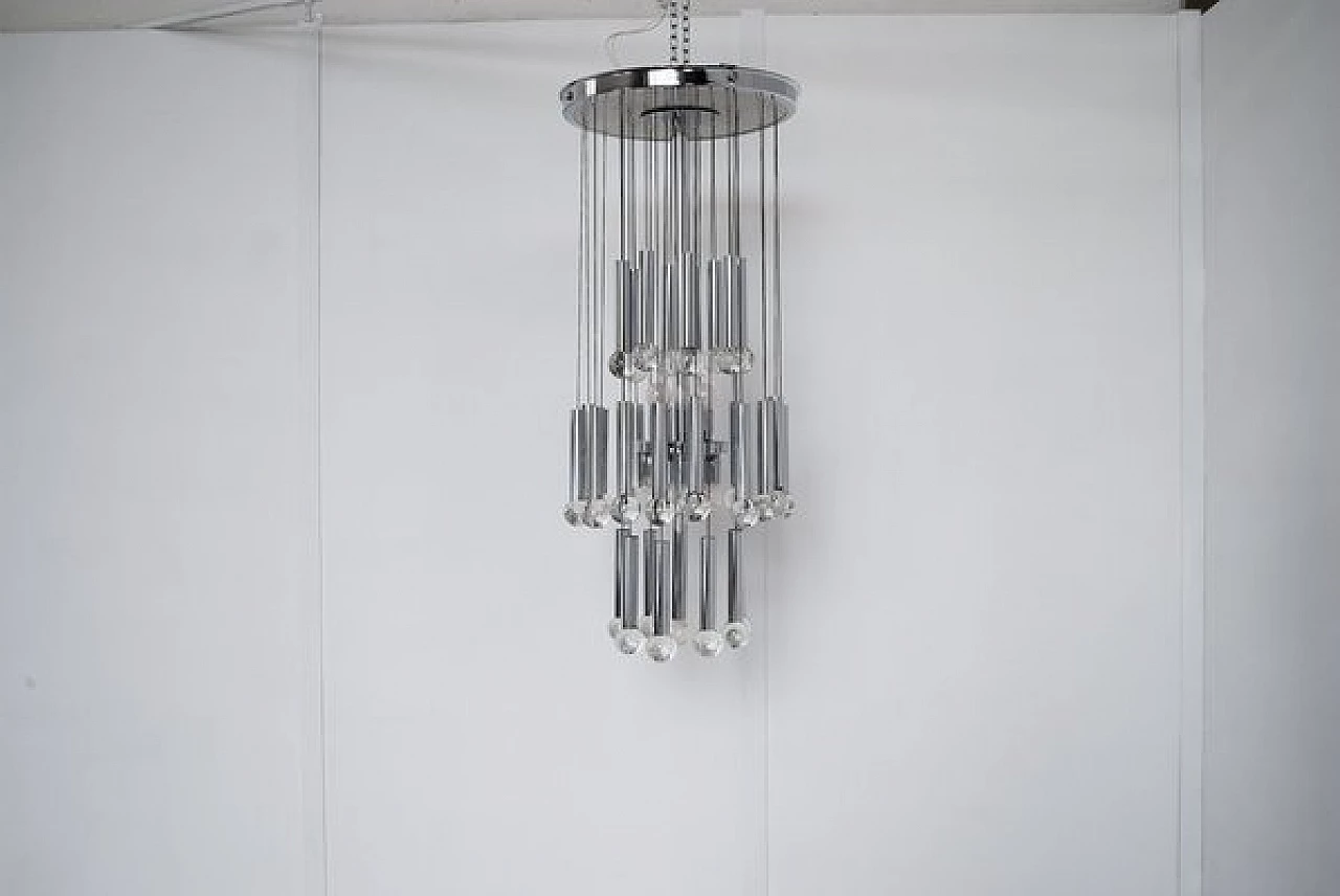 Lampadario in acciaio e vetro di Gaetano Sciolari per Sciolari, anni '60 12