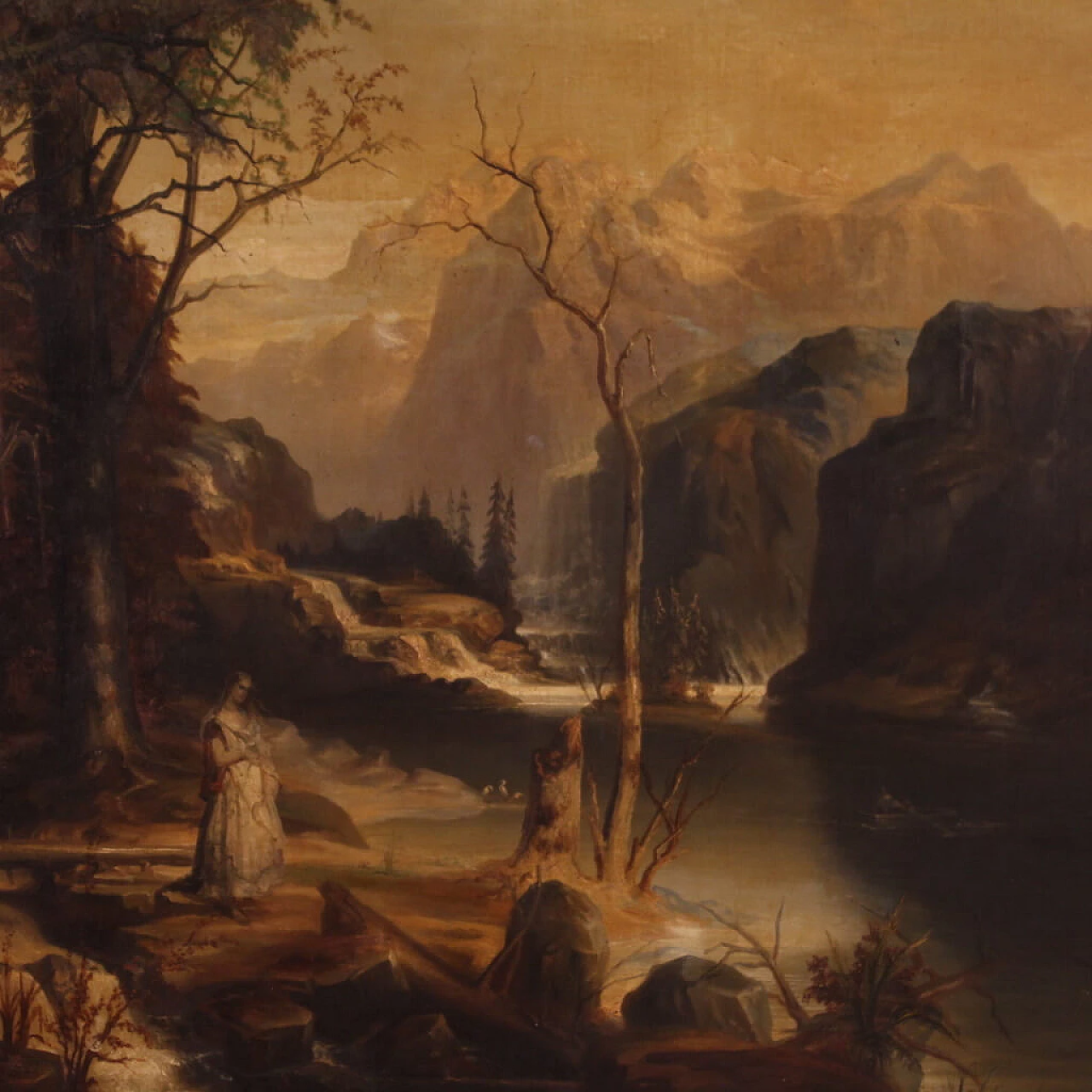 Romantic landscape, oil painting on canvas, second half of the 19th century 3