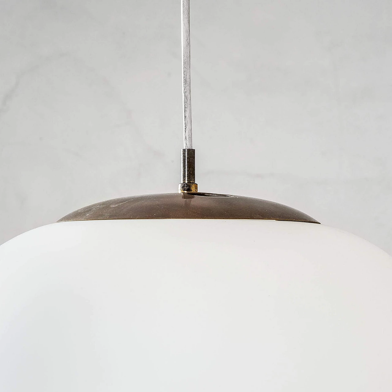 Suspension lamp with opaline glass shade and brass details by Stilnovo, 1950s 4