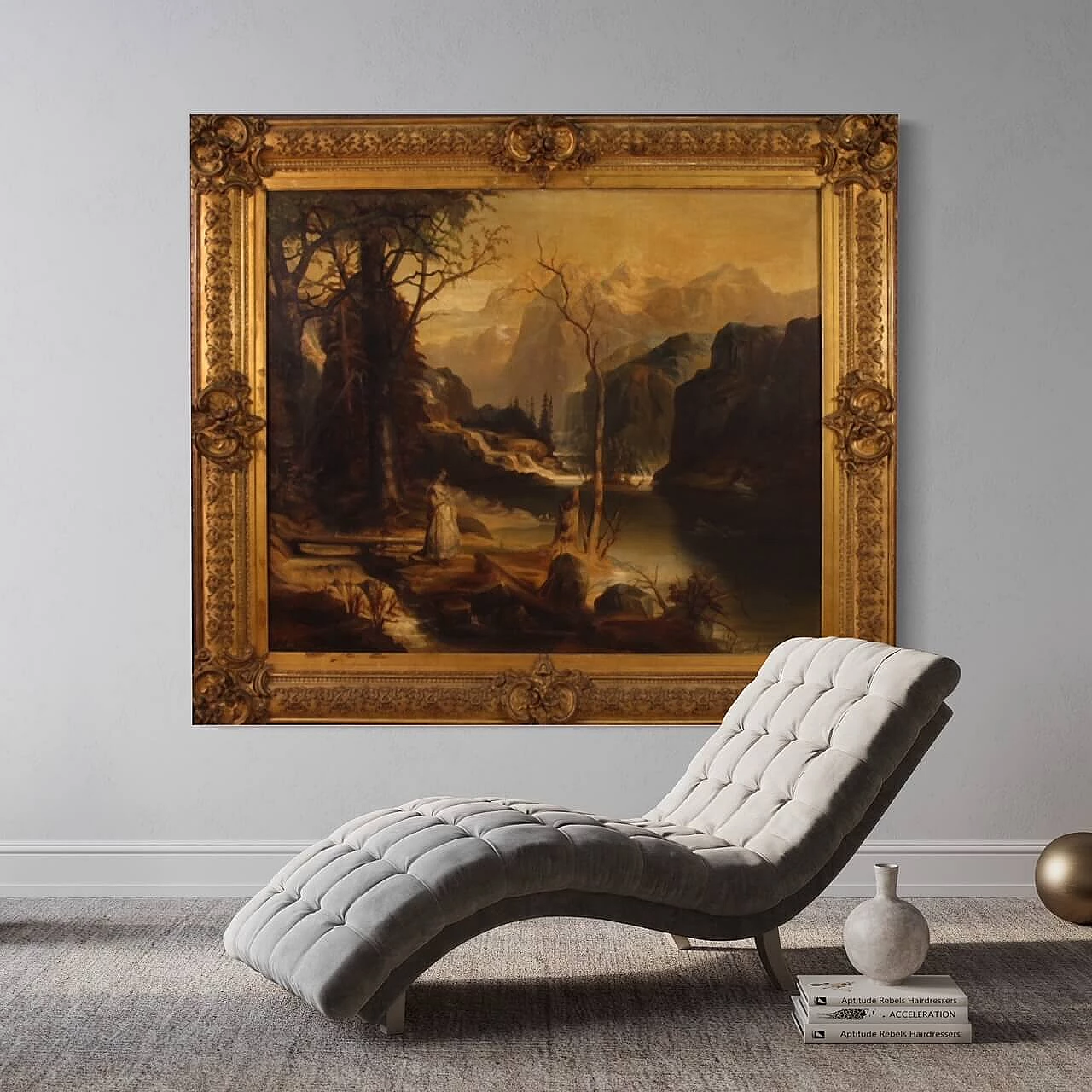 Romantic landscape, oil painting on canvas, second half of the 19th century 14