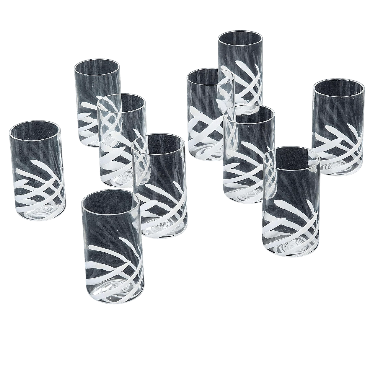 10 Decorated Murano glass beakers by Salviati, 1970s 12