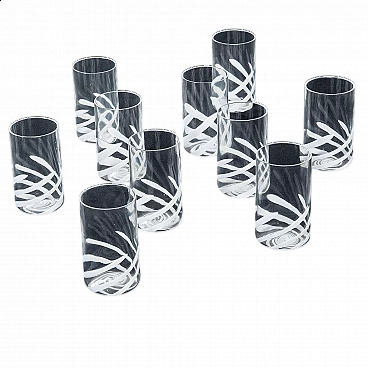 10 Decorated Murano glass beakers by Salviati, 1970s