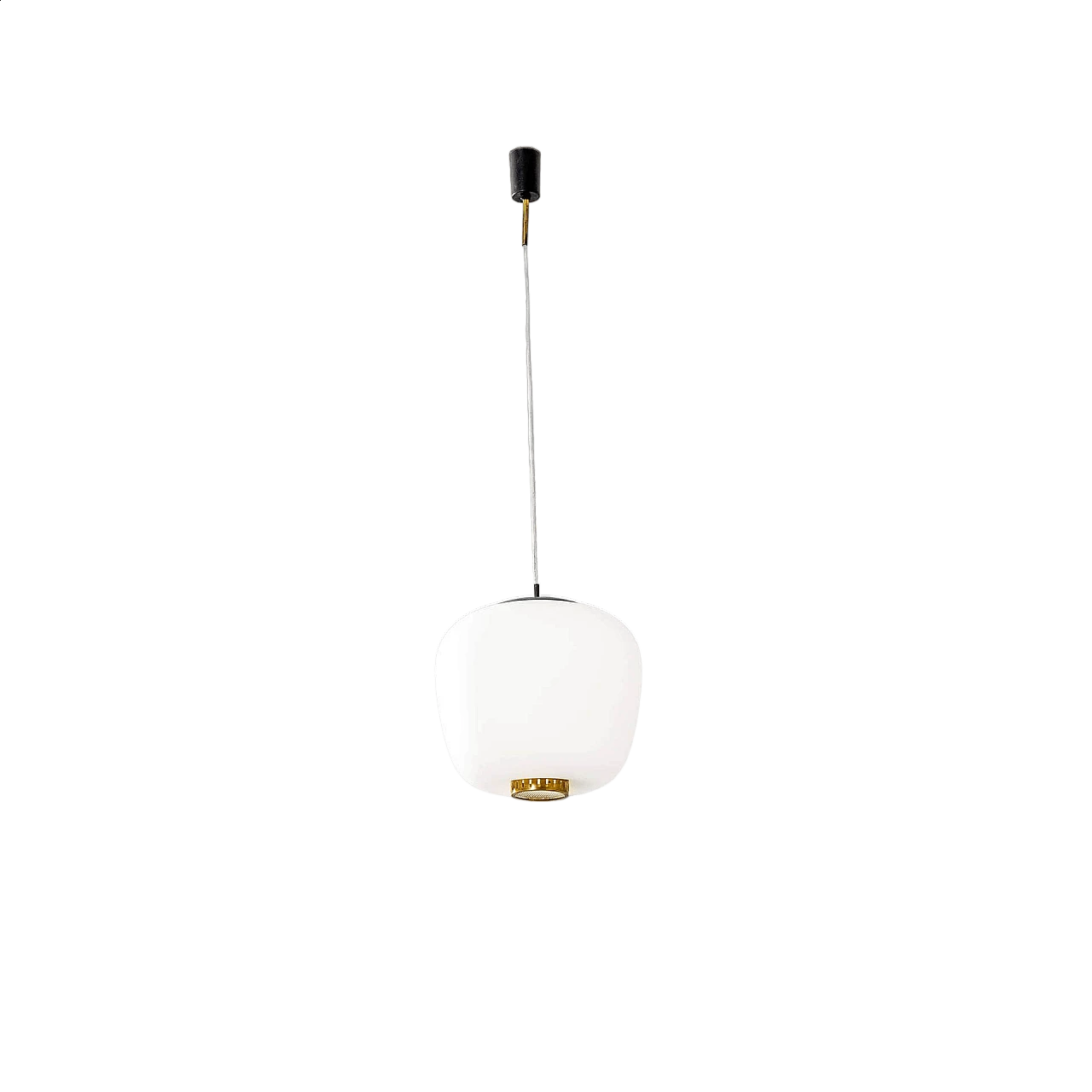 Suspension lamp with opaline glass shade and brass details by Stilnovo, 1950s 7