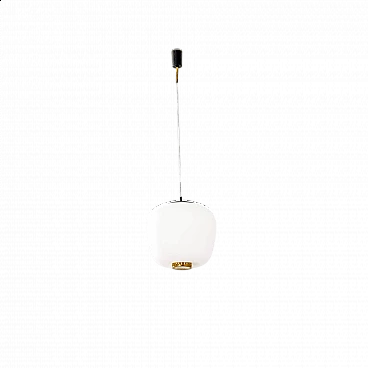 Suspension lamp with opaline glass shade and brass details by Stilnovo, 1950s