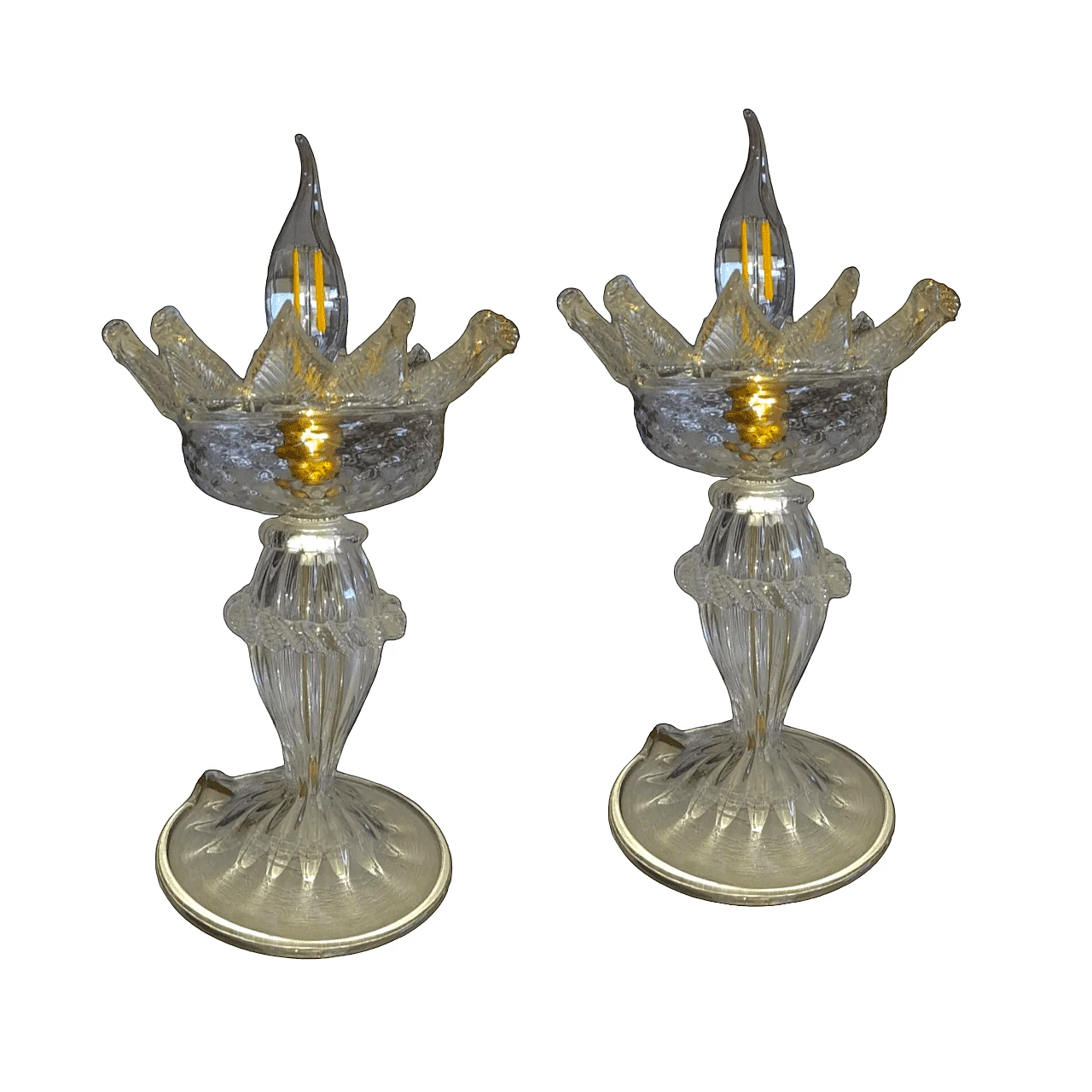 Pair of transparent and gilded Murano glass table lamps, 1990s 8