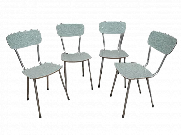 4 Chairs in green formica with grey painted metal frame, 1960s