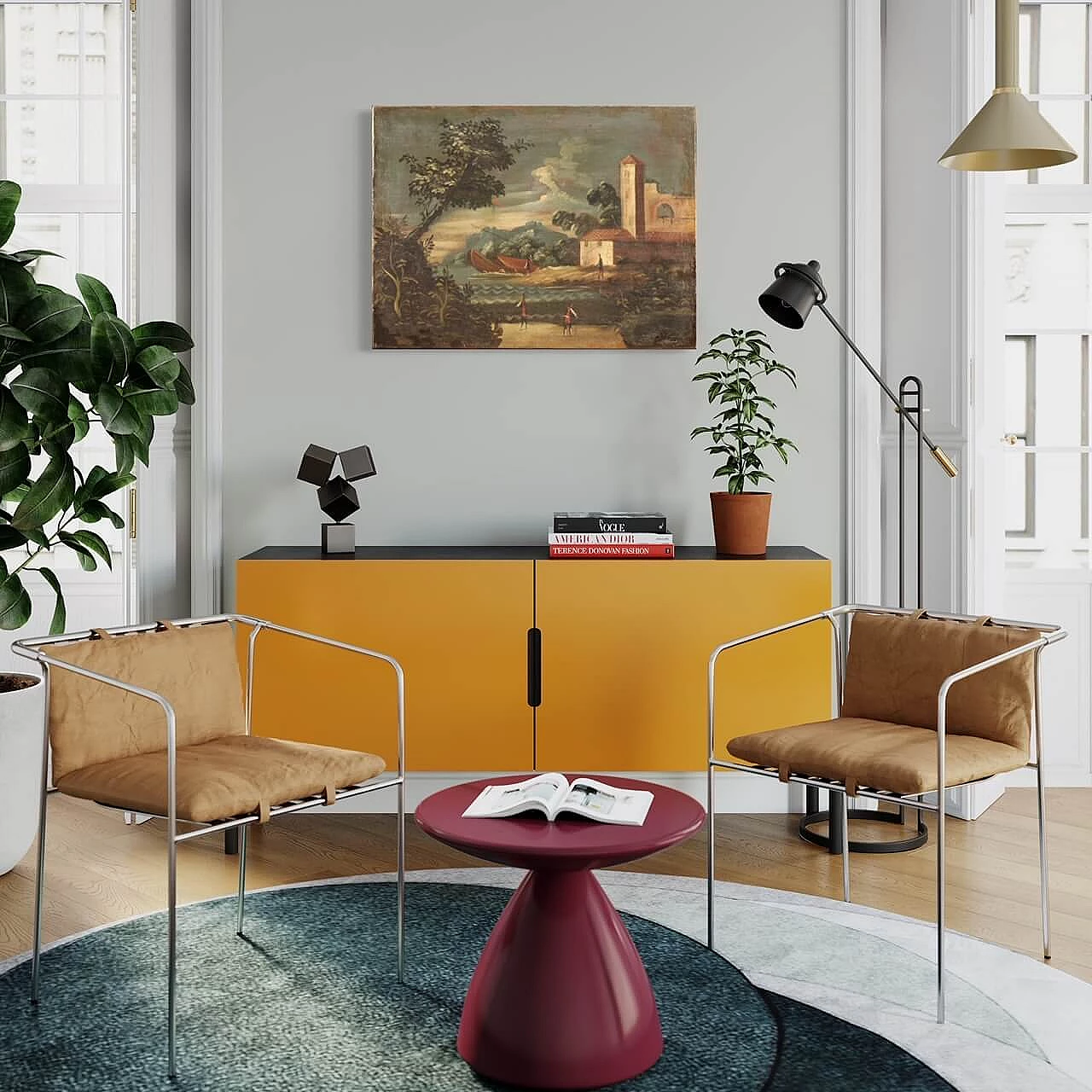 Paesaggio marittimo con edifici e figure, dipinto a olio su tela, '700 2