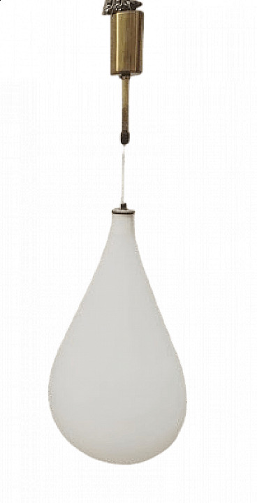 Opaline glass chandelier in the style of Max Enlarge for Fontana Arte, 1950s
