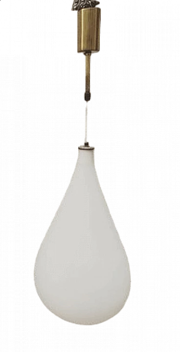 Opaline glass chandelier in the style of Max Enlarge for Fontana Arte, 1950s