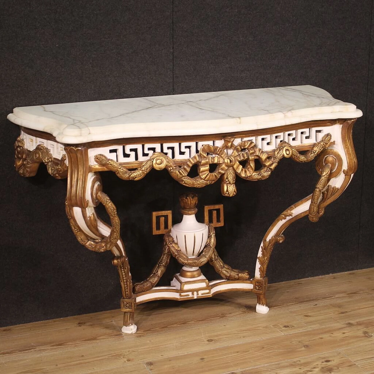 Wooden console table in Louis XV style with marble top, 1980s 1