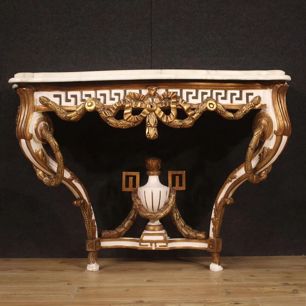 Consolle in legno in stile Luigi XV con piano in marmo, anni '80 2