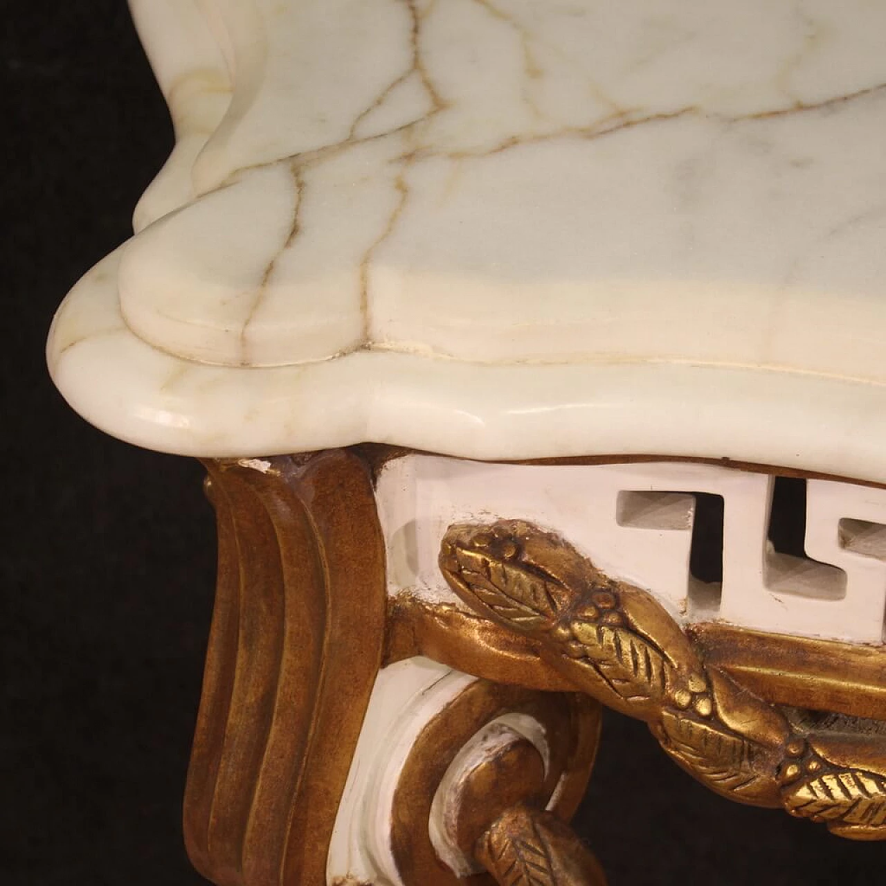 Wooden console table in Louis XV style with marble top, 1980s 3