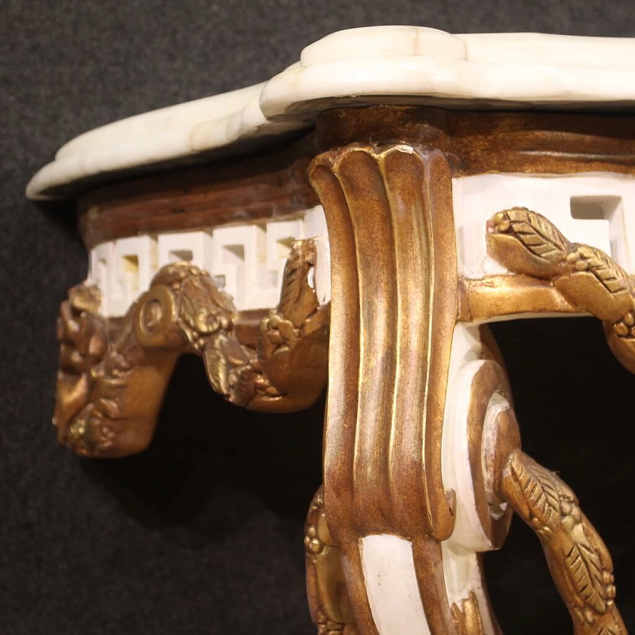 Wooden console table in Louis XV style with marble top, 1980s 5