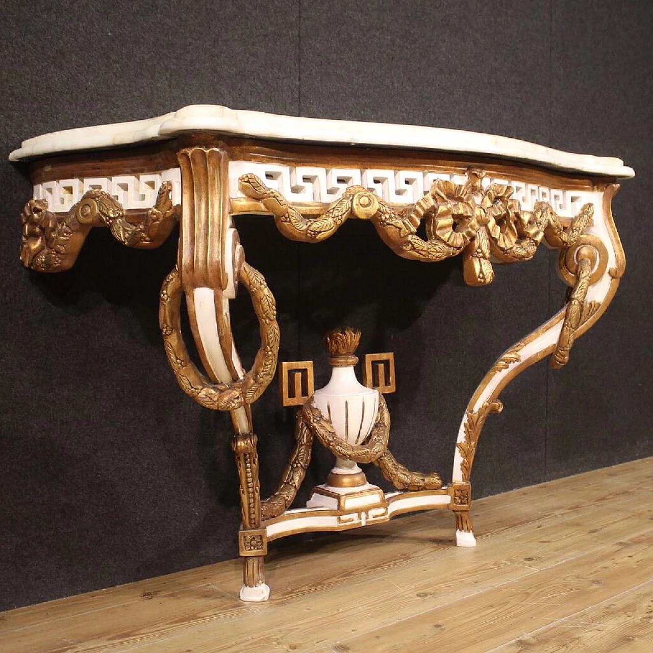 Wooden console table in Louis XV style with marble top, 1980s 6