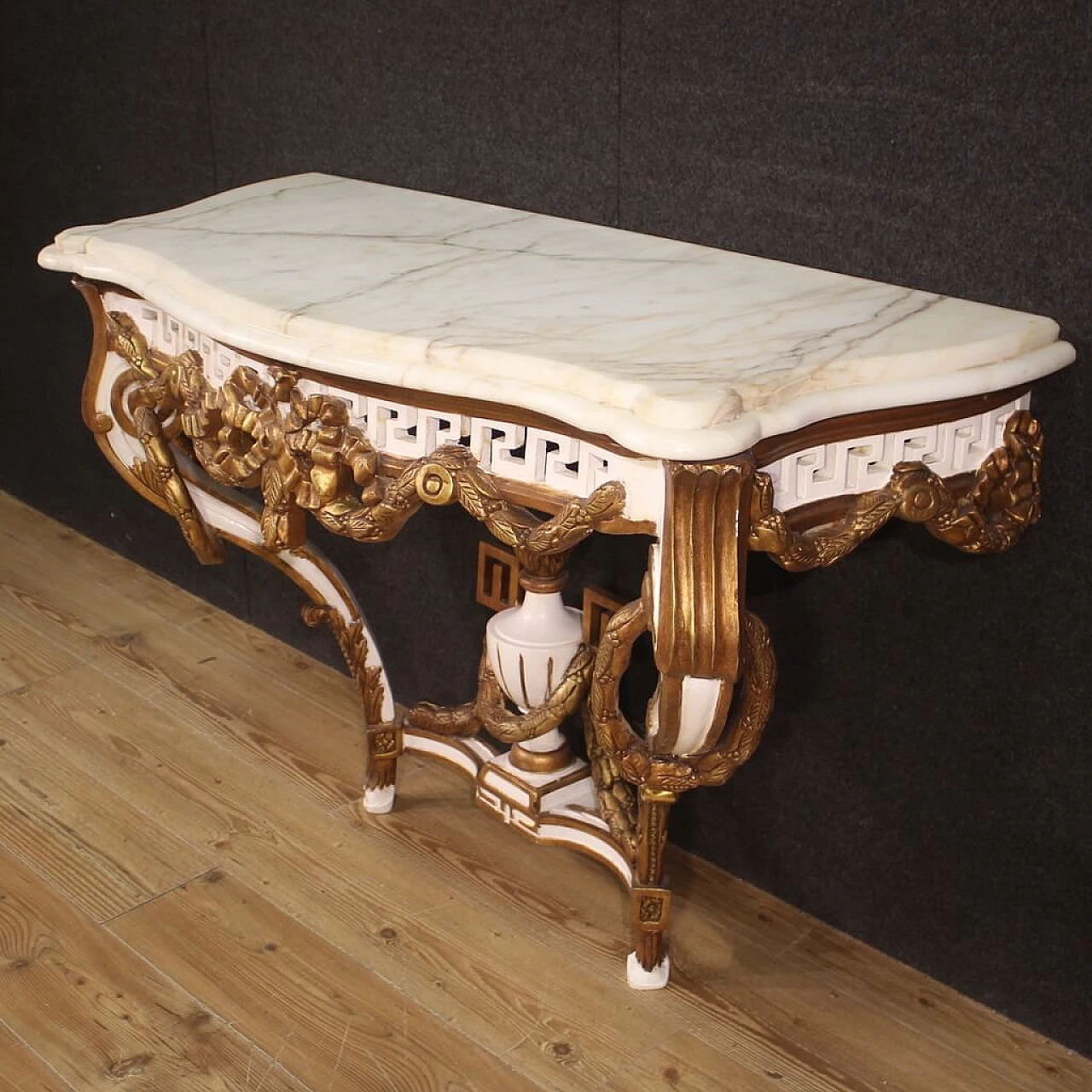 Wooden console table in Louis XV style with marble top, 1980s 7
