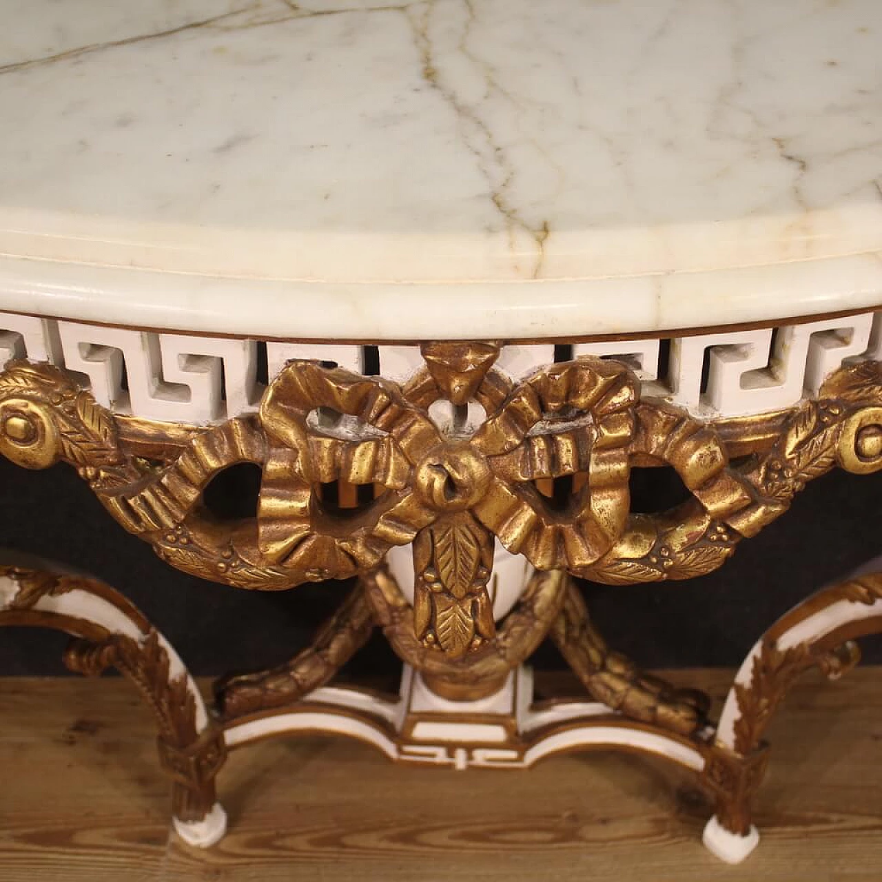 Wooden console table in Louis XV style with marble top, 1980s 8