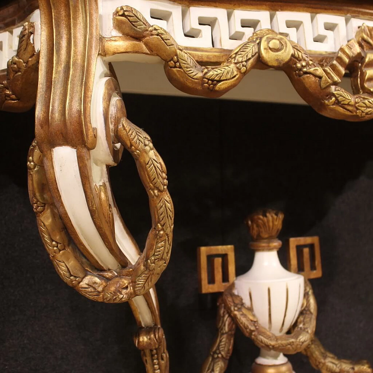 Wooden console table in Louis XV style with marble top, 1980s 9