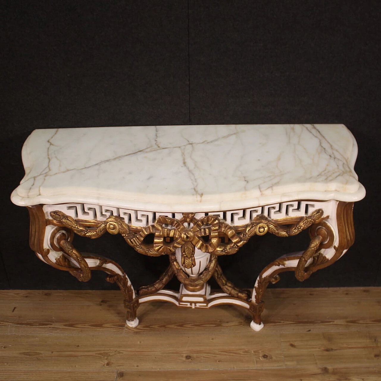 Consolle in legno in stile Luigi XV con piano in marmo, anni '80 11