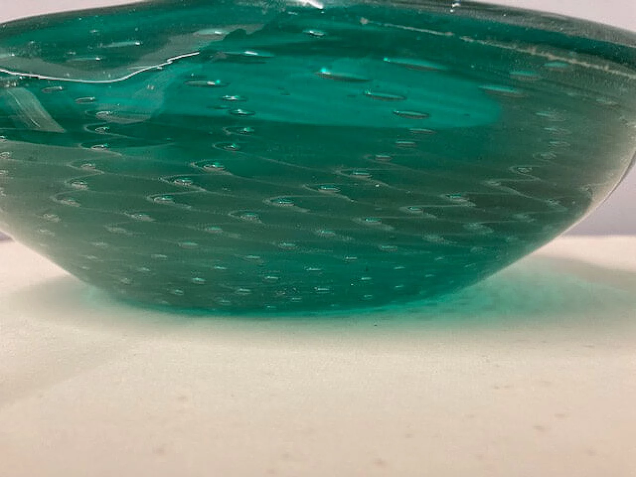 Centrotavola trilobato in vetro di Murano verde smeraldo, anni '50 4