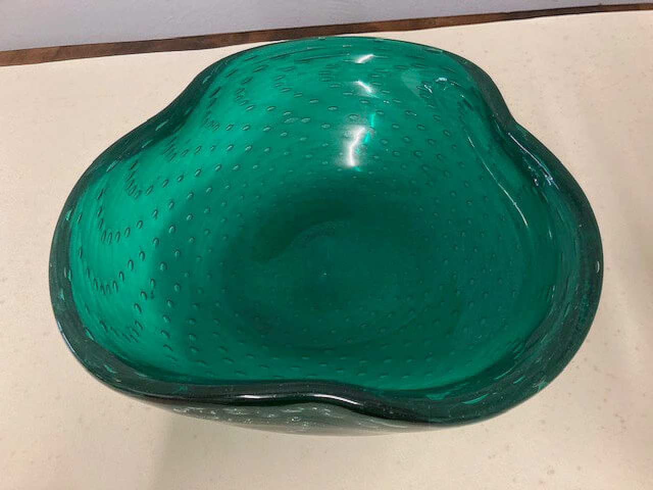 Centrotavola trilobato in vetro di Murano verde smeraldo, anni '50 5