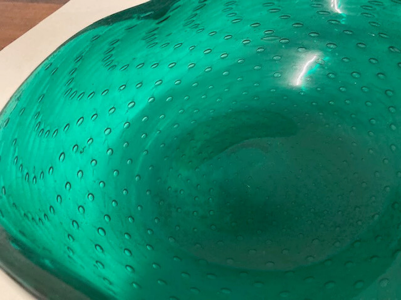 Centrotavola trilobato in vetro di Murano verde smeraldo, anni '50 7