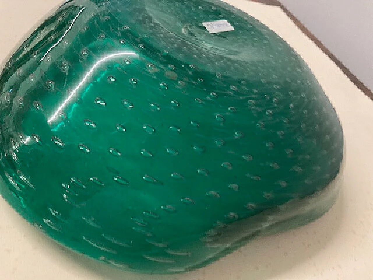 Centrotavola trilobato in vetro di Murano verde smeraldo, anni '50 11