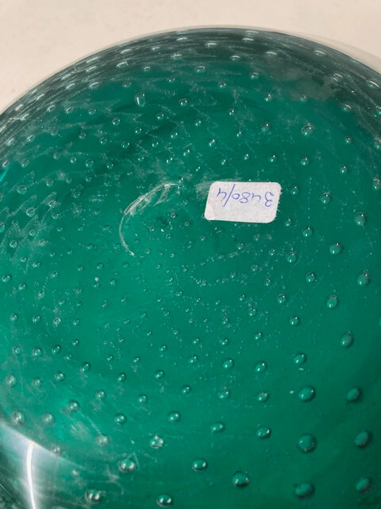 Centrotavola trilobato in vetro di Murano verde smeraldo, anni '50 12