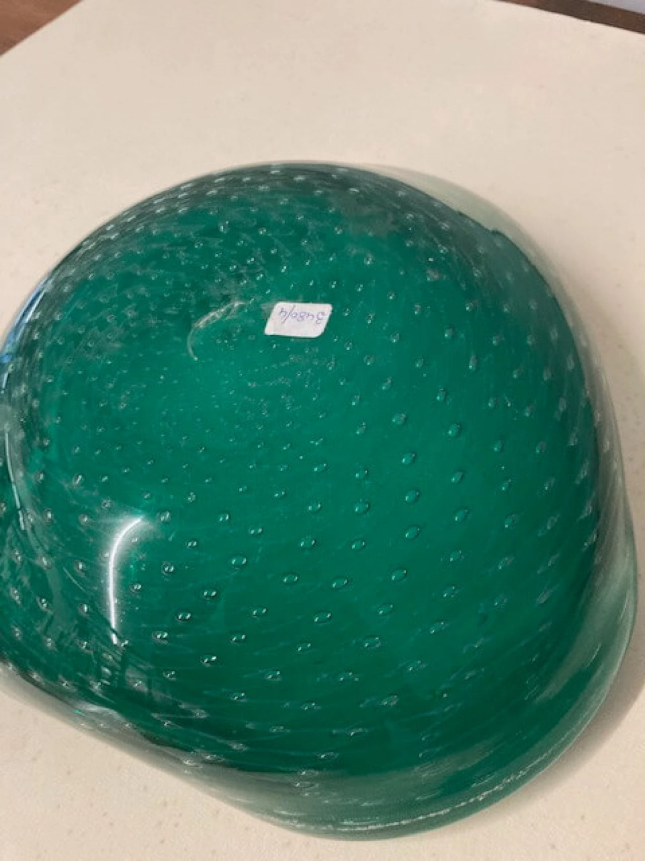 Centrotavola trilobato in vetro di Murano verde smeraldo, anni '50 13