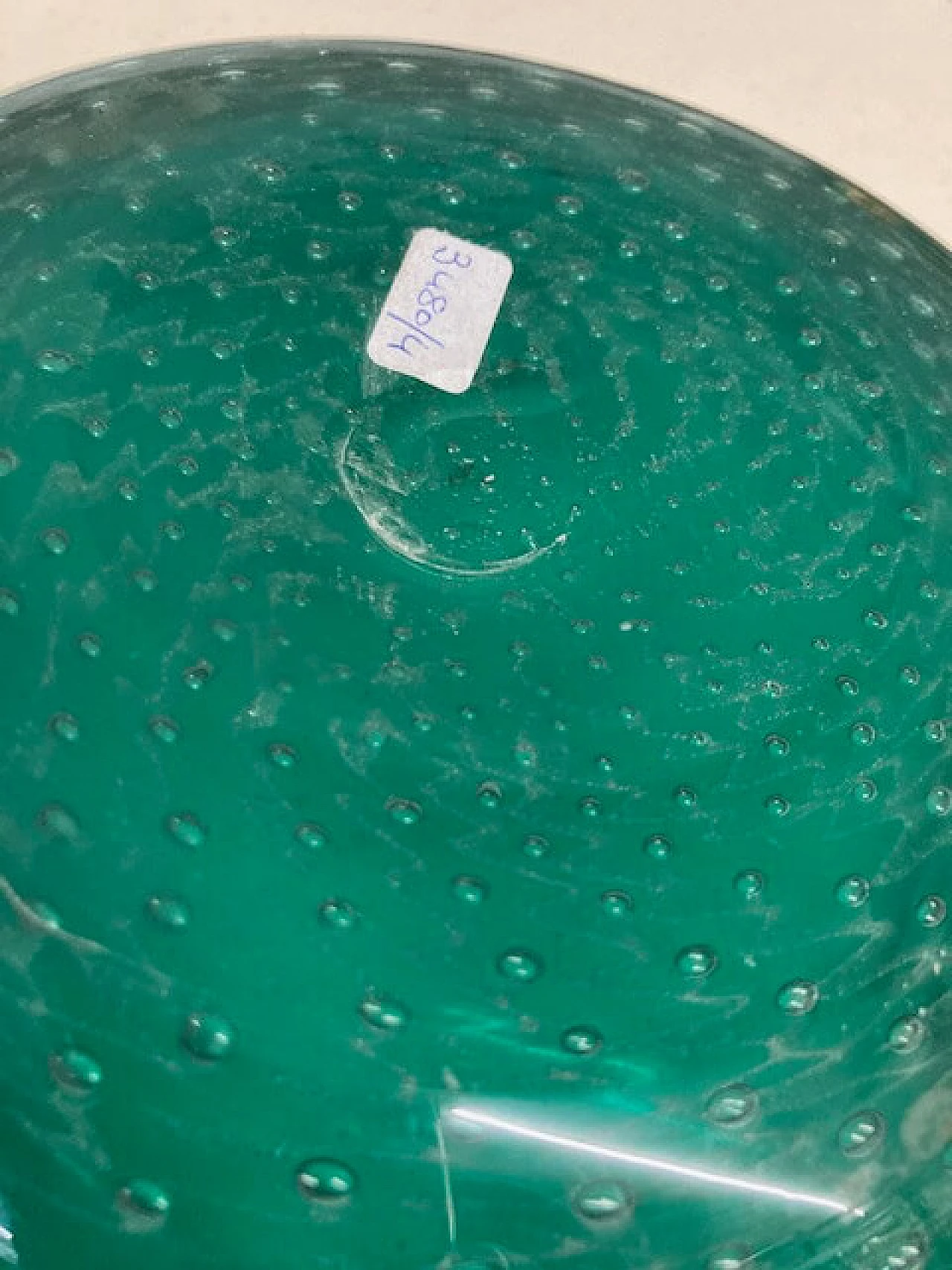 Centrotavola trilobato in vetro di Murano verde smeraldo, anni '50 14