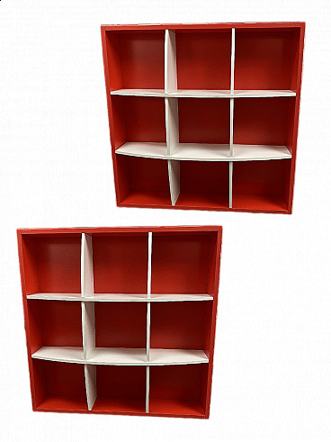 Pair of two-tone wood hanging bookcases by Battistella, 2000s