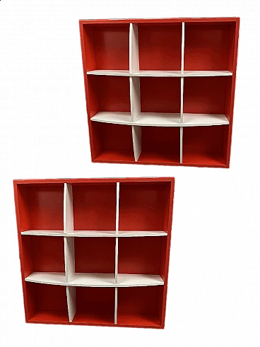 Pair of two-tone wood hanging bookcases by Battistella, 2000s