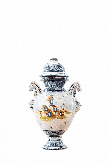 Vaso con coperchio in ceramica dipinta di Turi D'Albissola, anni '80