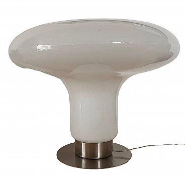 Lampada da tavolo in vetro di Murano bianco e alluminio, anni '80