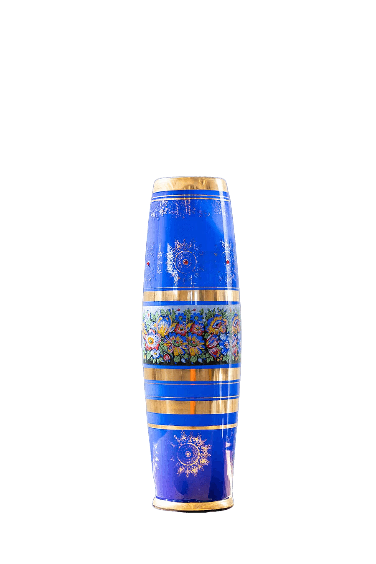 Blue glass vase with polychrome and gilded decorations 9