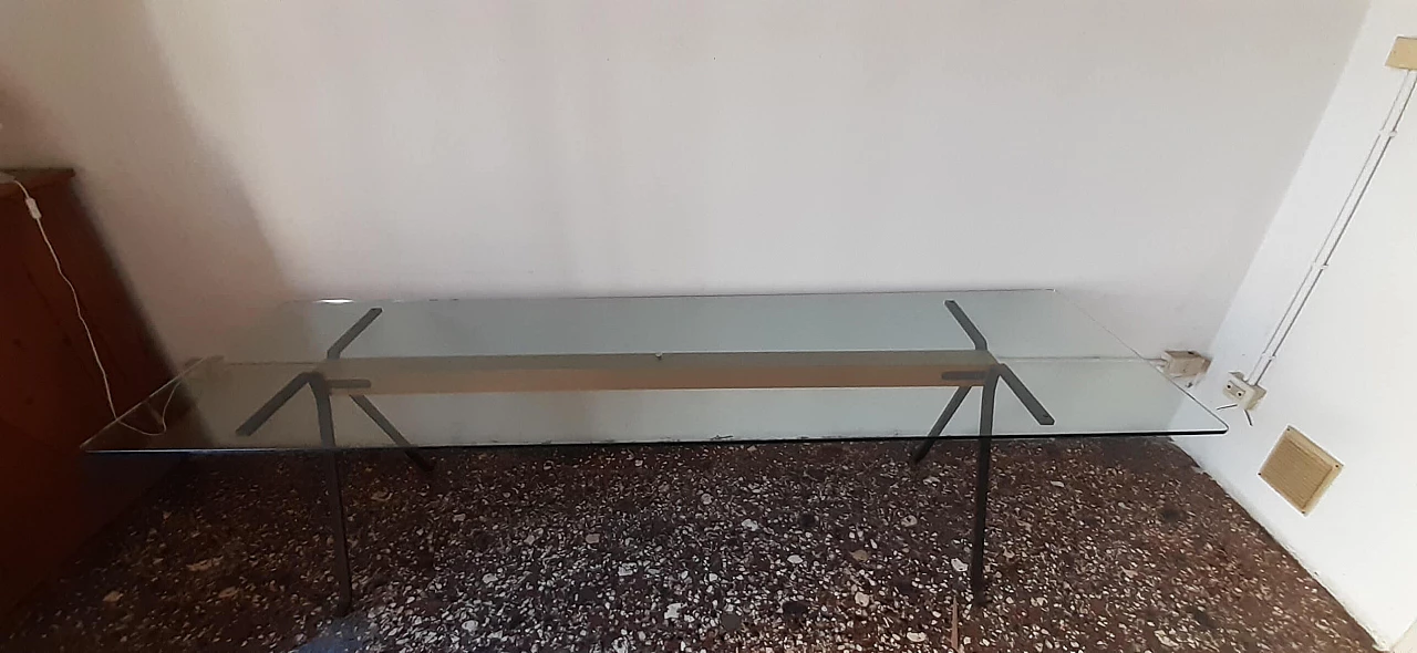 Tavolo Frate in metallo, legno e cristallo di Enzo Mari per Driade, anni '70 8
