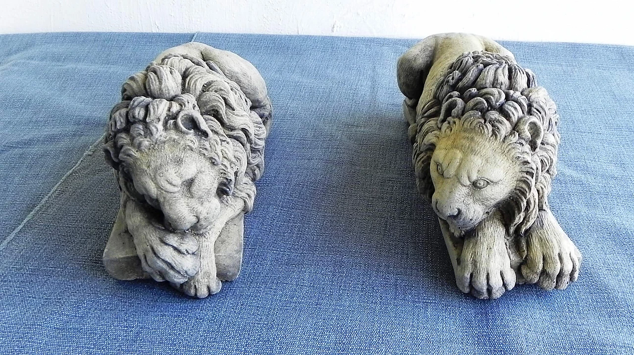 Pair of stone sculptures of sleeping lions 3