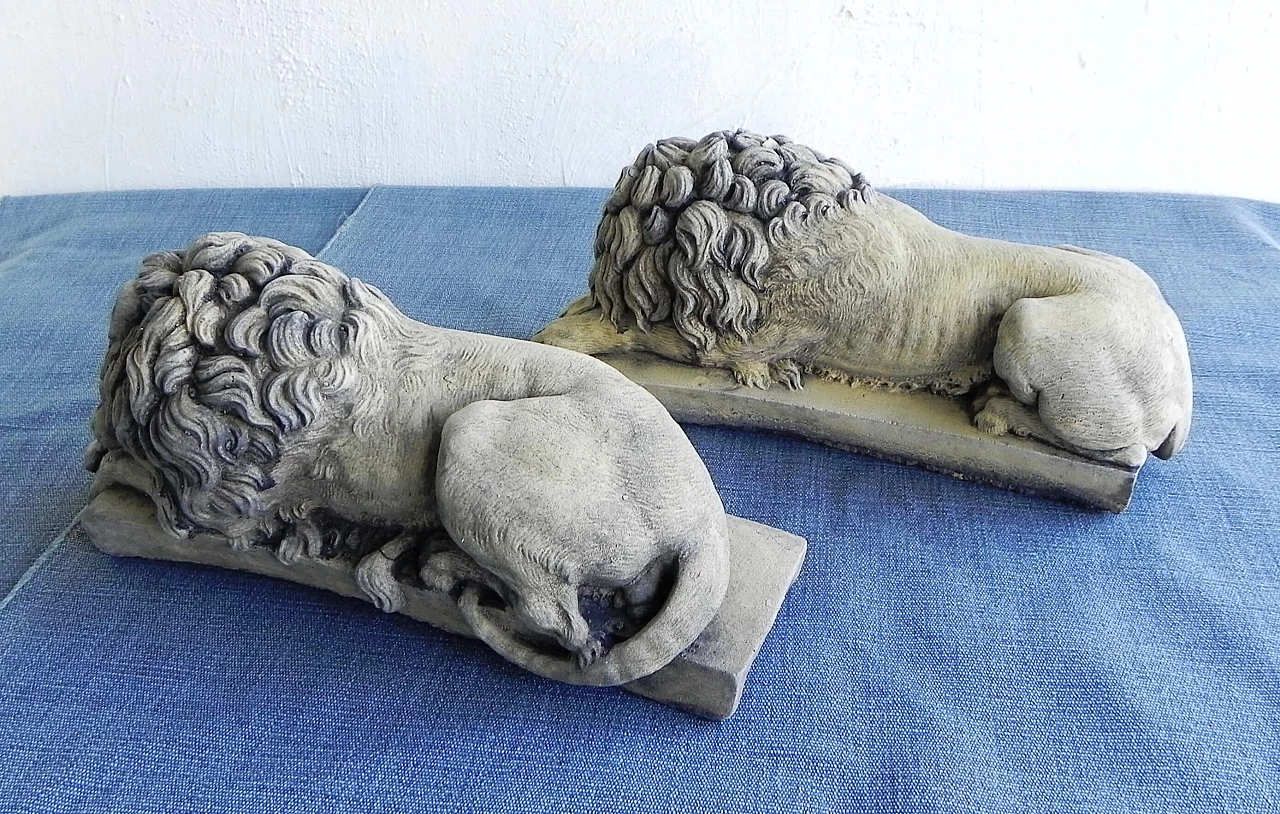 Pair of stone sculptures of sleeping lions 11