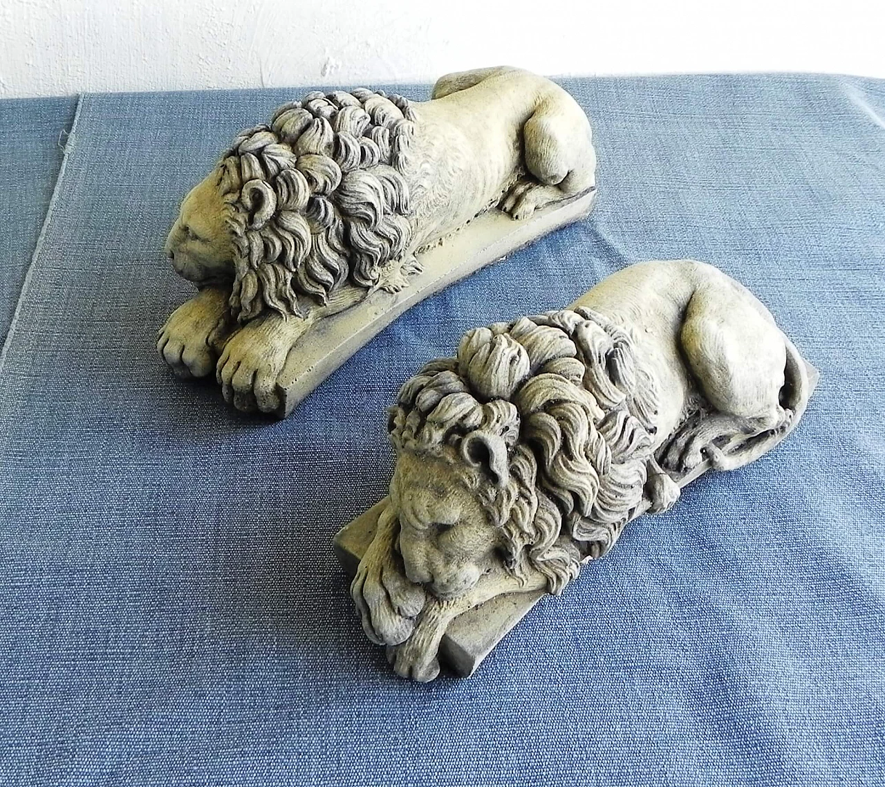 Pair of stone sculptures of sleeping lions 14