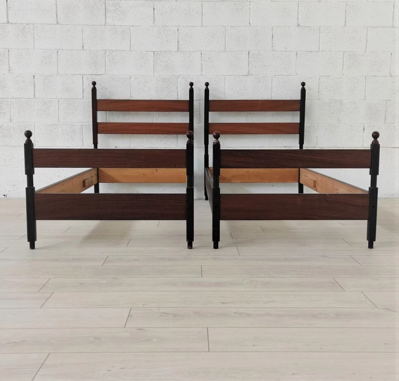 Pair of solid wood single beds convertible into bunk beds, 1960s 1