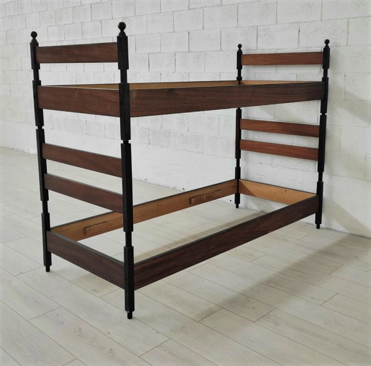 Pair of solid wood single beds convertible into bunk beds, 1960s 2