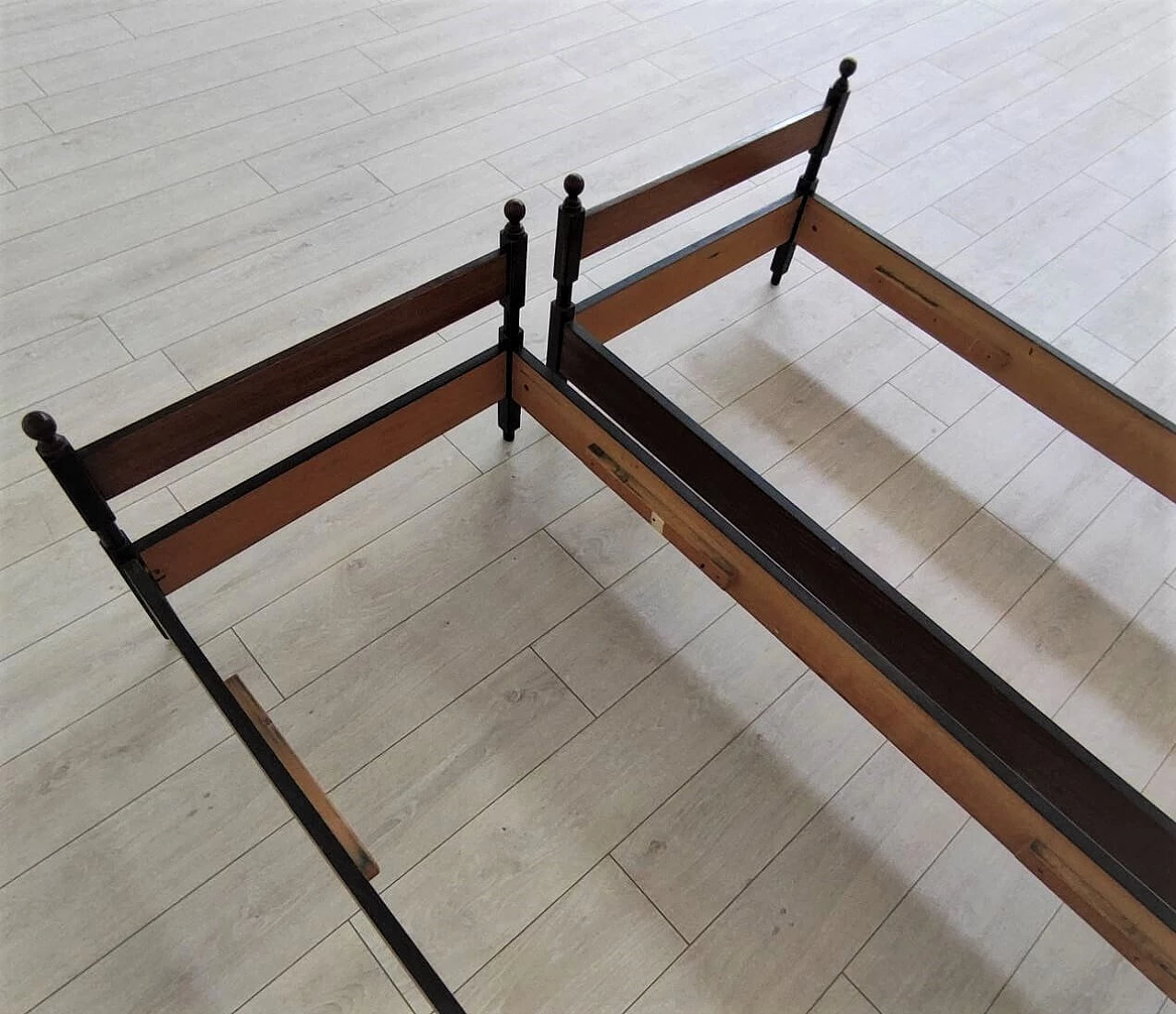 Pair of solid wood single beds convertible into bunk beds, 1960s 6