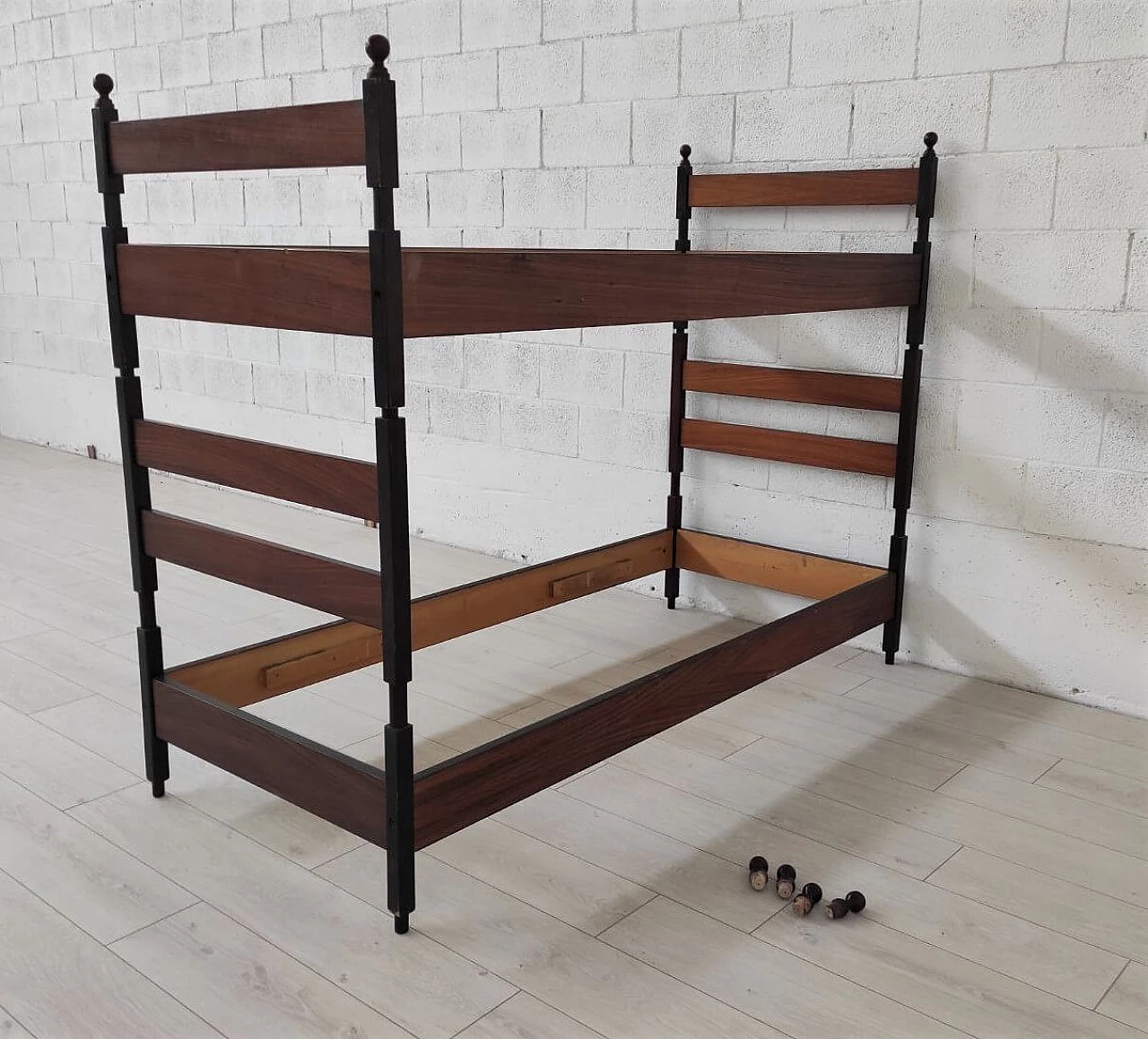 Pair of solid wood single beds convertible into bunk beds, 1960s 8