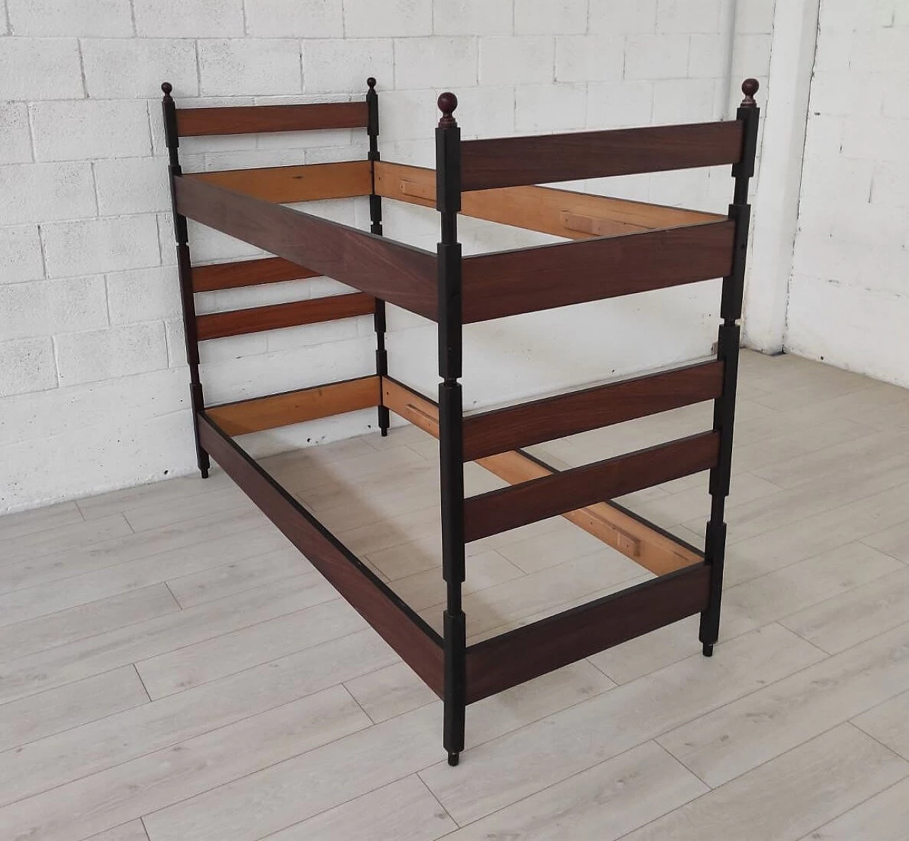 Pair of solid wood single beds convertible into bunk beds, 1960s 9